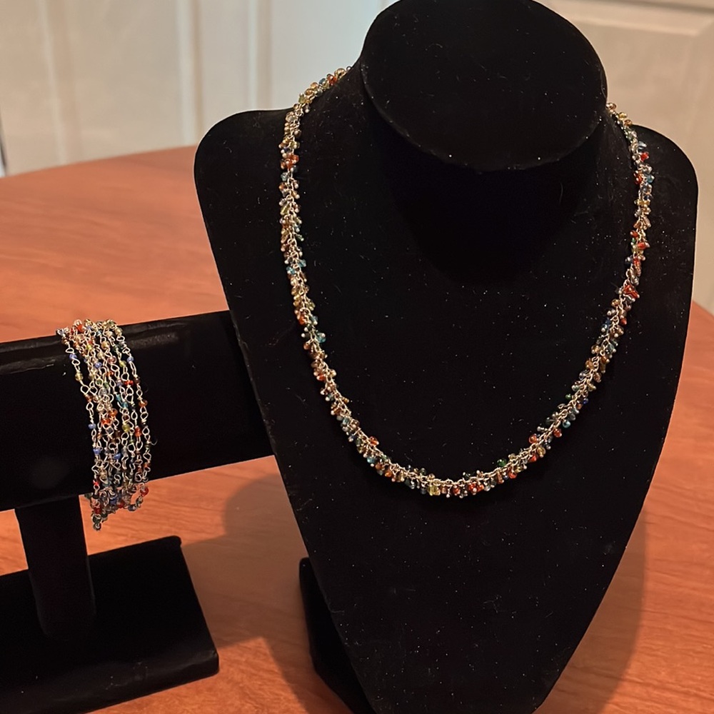 Silver toned rainbow necklace and bracelet